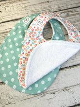 Load image into Gallery viewer, Baby Shower Gift Bib Set / Set of 2 Bibs / Baby Girl Bib Set / Pink Green Floral
