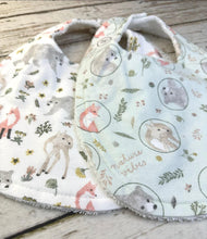 Load image into Gallery viewer, Baby Shower Gift Bib Set / Set of 2 Bibs / Baby Girl Bib Set / Woodland Animals / Nature Vibes Collection
