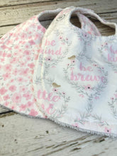 Load image into Gallery viewer, Baby Shower Gift Bib Set / Set of 2 Bibs / Baby Girl Bib Set / Pink White Floral Little One / Blush Meadow
