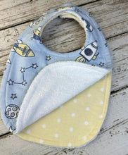 Load image into Gallery viewer, Baby Shower Gift Bib Set / Set of 2 Bibs / Baby Boy Gift / Space Rocket Bibs
