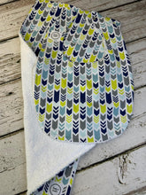 Load image into Gallery viewer, Baby Shower Gift Set / Burp Cloth Bib Set / Baby Boy Gift / Blue Yellow Arrows
