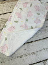 Load image into Gallery viewer, Baby Shower Gift Set / Burp Cloth Bib Set / Baby Girl Gift / Pigs
