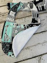 Load image into Gallery viewer, Baby Shower Gift Set / Burp Cloth Bib Set / Neutral Baby Gift / Safari Mint Black
