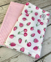 Load image into Gallery viewer, Baby Shower Gift Set / Baby Girl Burp Cloth Set / Strawberries Burp Cloth Set
