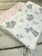 Load image into Gallery viewer, Baby Shower Gift Set / Baby Girl Burp Cloth Set / Pink Bunny Burp Cloth / Pink Floral Baby Set
