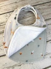 Load image into Gallery viewer, Baby Shower Gift Bib Set / Set of 2 Bibs / Baby Boy Gift / Mushrooms / Woodland Animals
