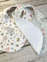 Load image into Gallery viewer, Baby Shower Gift Bib Set / Set of 2 Bibs / Baby Girl Bib Set / Woodland Animals / Nature Vibes Collection
