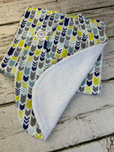 Load image into Gallery viewer, Baby Shower Gift Set / Burp Cloth Bib Set / Baby Boy Gift / Blue Yellow Arrows
