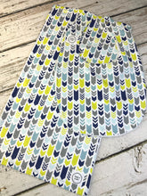 Load image into Gallery viewer, Baby Shower Gift Set / Burp Cloth Bib Set / Baby Boy Gift / Blue Yellow Arrows
