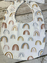 Load image into Gallery viewer, Baby Shower Gift Set / Burp Cloth Bib Set / Baby Girl Gift / Boho Rainbow Gift Set
