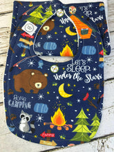 Load image into Gallery viewer, Baby Shower Gift Set / Burp Cloth Bib Set / Baby Boy Gift / Camping Bears
