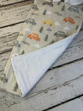 Load image into Gallery viewer, Baby Shower Gift Set / Burp Cloth Bib Set / Baby Boy Gift / Cars Trees
