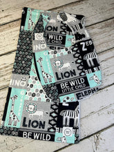 Load image into Gallery viewer, Baby Shower Gift Set / Burp Cloth Bib Set / Neutral Baby Gift / Safari Mint Black
