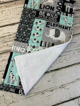 Load image into Gallery viewer, Baby Shower Gift Set / Burp Cloth Bib Set / Neutral Baby Gift / Safari Mint Black
