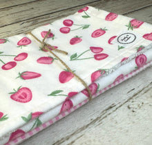 Load image into Gallery viewer, Baby Shower Gift Set / Baby Girl Burp Cloth Set / Strawberries Burp Cloth Set
