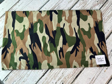 Load image into Gallery viewer, Baby Boy Swaddle Blanket Hat Set / Camouflage Swaddle Blanket Hat / Stretchy Knit Baby Blanket Hat / Baby Shower Gift / Newborn Photo Set
