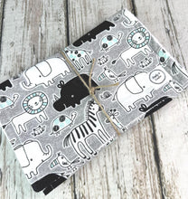 Load image into Gallery viewer, Baby Shower Gift Set / Baby Boy Burp Cloth Set / Zoo Animal Burp Cloth / Mint Green Gray Burp Cloth
