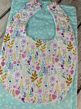 Load image into Gallery viewer, Baby Girl Bib Burp Cloth Set / Baby Girl Bib Pink Mint Green Floral / Baby Girl Burp Cloth Pink Mint Green Floral / Baby Shower Gift Girl
