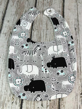 Load image into Gallery viewer, Baby Shower Gift Bib Set / Set of 2 Bibs / Neutral Bib Set / Zoo Animals / Mint Green
