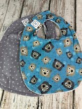 Load image into Gallery viewer, Baby Shower Gift /  Boy Bib Set Blue Bears  / Bear Baby Bibs / New Baby Gift / Bib Set of 2
