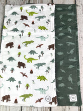 Load image into Gallery viewer, Baby Shower Gift Set / Baby Boy Burp Cloth Set / Dinosaur Burp Cloth / Green Burp Cloth
