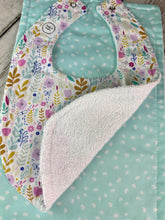 Load image into Gallery viewer, Baby Girl Bib Burp Cloth Set / Baby Girl Bib Pink Mint Green Floral / Baby Girl Burp Cloth Pink Mint Green Floral / Baby Shower Gift Girl
