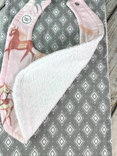 Load image into Gallery viewer, Baby Girl Bib Burp Cloth Set / Baby Girl Bib Pink Gray Horses / Baby Girl Burp Cloth Horses / Baby Shower Gift Girl
