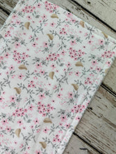 Load image into Gallery viewer, Baby Shower Gift Set / Baby Girl Burp Cloth Set / Pink Birds Burp Cloth / Pink Floral Baby Set / Blush Meadow Collection
