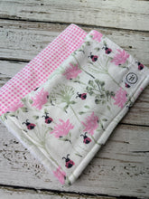 Load image into Gallery viewer, Baby Shower Gift Set / Baby Girl Burp Cloth Set / Pink Ladybug Gingham Burp Cloth Set
