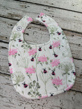 Load image into Gallery viewer, Baby Shower Gift Bib Set / Set of 2 Bibs / Baby Girl Bib Set / Ladybug pink gingham Bib
