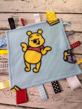 Load image into Gallery viewer, Baby Minky Tag Blanket Disney Winnie Pooh / Lovey / Baby Shower Gift / Baby Toy / Snuggle Blanket / Baby Christmas Gift
