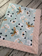 Load image into Gallery viewer, Baby Girl Minky Blanket / Blush Pink Mint Green Woodland Animals Baby Blanket / baby shower gift
