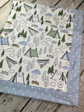Load image into Gallery viewer, Camping minky baby blanket / blue dot minky baby blanket  / baby shower gift / outdoor Minky Blanket
