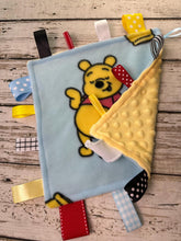 Load image into Gallery viewer, Baby Minky Tag Blanket Disney Winnie Pooh / Lovey / Baby Shower Gift / Baby Toy / Snuggle Blanket / Baby Christmas Gift
