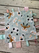 Load image into Gallery viewer, Woodland Animal Baby Girl Minky Tag Blanket / Lovey / Baby Girl Shower Gift / Sensory Toy
