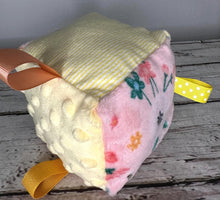 Load image into Gallery viewer, Baby Girl Fabric Sensory Baby Block Boho Sunflower / Baby Girl Gift / Boho Baby / Baby Toy / Rattle / Crinkle Toy
