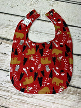 Load image into Gallery viewer, Baby Boy Bib Burp Cloth Set / Camping Outdoors Red Plaid / Baby Shower Gift Set
