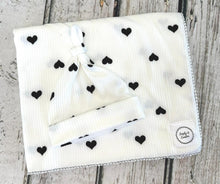 Load image into Gallery viewer, Black White Hearts Baby Swaddle Blanket &amp; Hat Set, Newborn Gift
